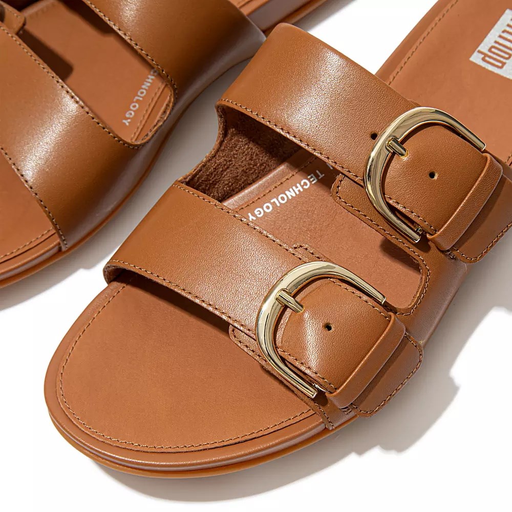 Fitflop GRACIE Buckle Leather Women's Slides Light Brown | ZA-F-1062