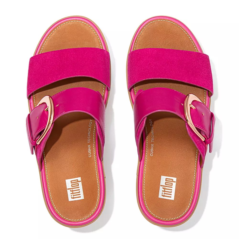 Fitflop PILAR Suede-Mix Women's Platform Slides Rose | ZA-X-5240