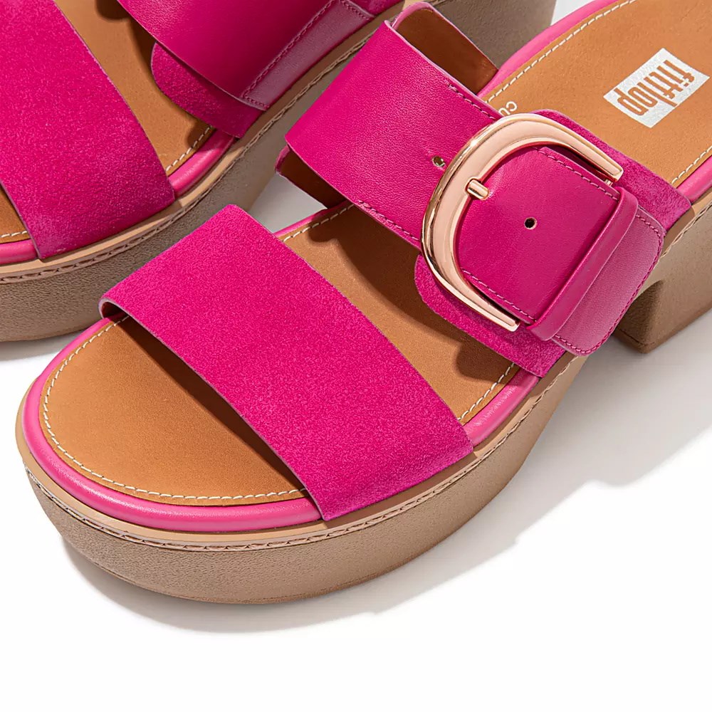 Fitflop PILAR Suede-Mix Women's Platform Slides Rose | ZA-X-5240