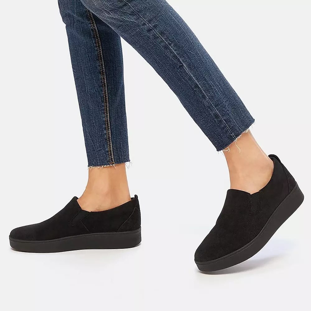 Fitflop RALLY Suede Women's Slip On Sneakers Black | ZA-D-8790