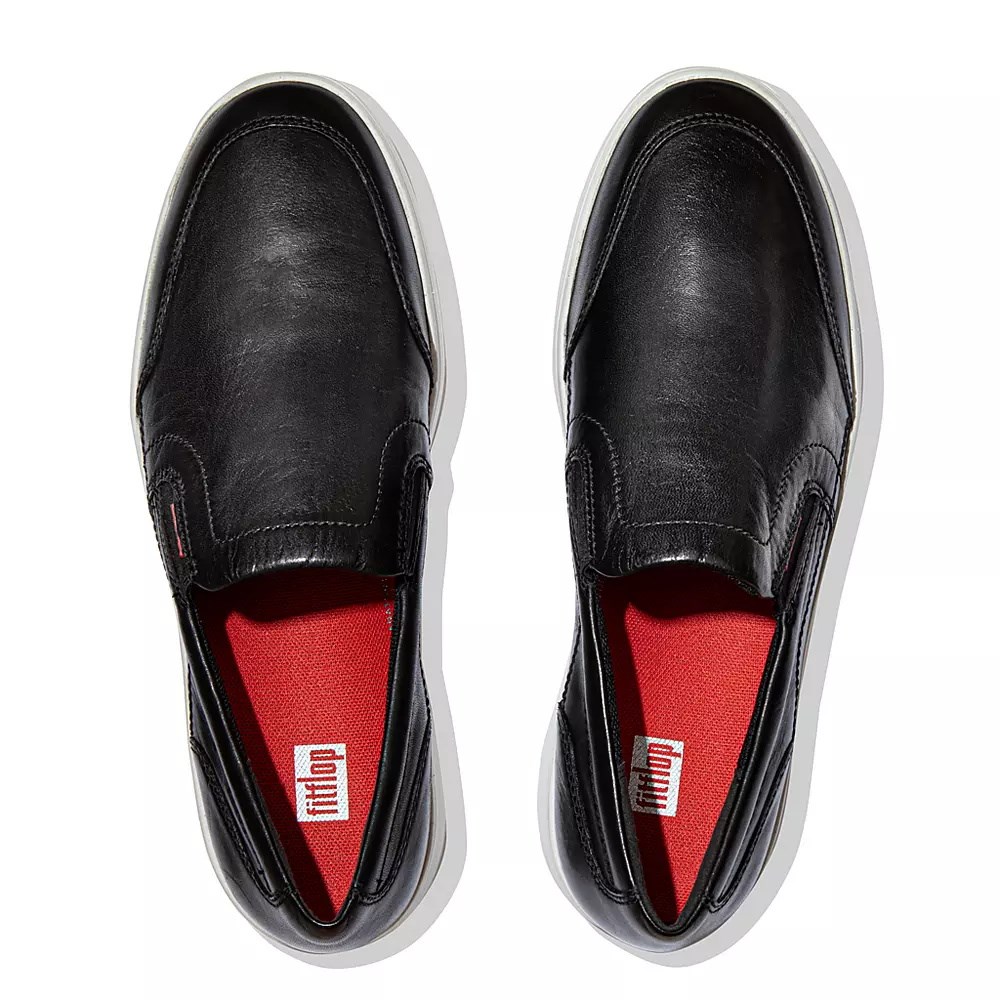 Fitflop RALLY X Leather Men's Slip On Sneakers Black | ZA-P-8029