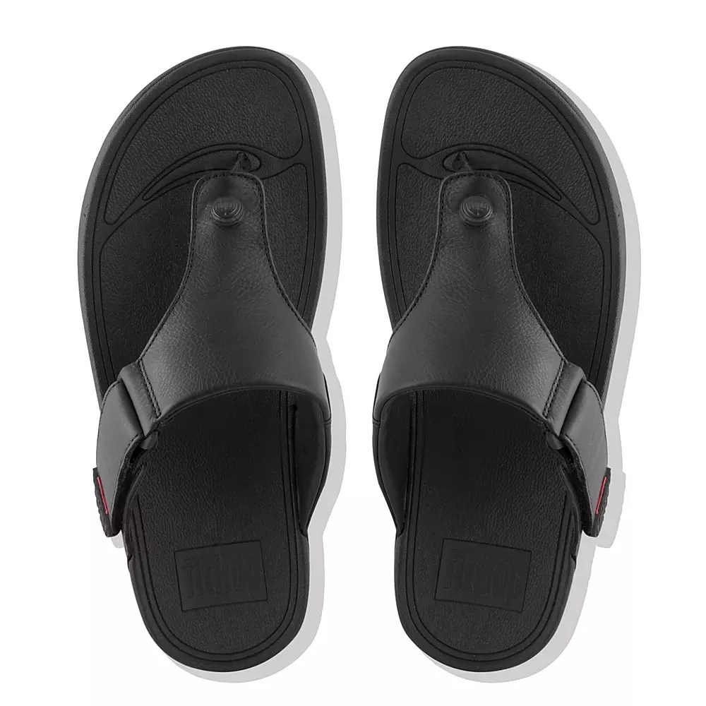 Fitflop TRAKK II Leather Toe-Post Men's Sandals Black | ZA-C-6712